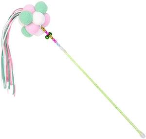 Cat Toys Interactive Teaser Wand Toys with Bells and Pompon, Fairy Wand Tricolor Pompoms
