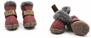 4PCS/Pair Dog Shoes Warm Boots Winter Waterproof Skidproof Leather Puppy Paw Protectors Booties for Snow/Ice Pavement