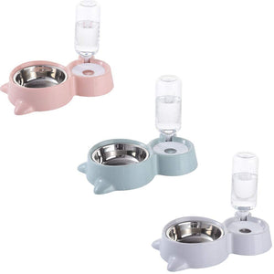 Double Pet Feeder Bowls with Automatic Waterer Bottle