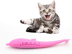 Cat Fish Shape Toothbrush with Catnip, Pet Eco-Friendly Silicone Molar Stick Teeth Cleaning Toy for Cats