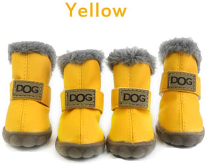 4PCS/Pair Dog Shoes Warm Boots Winter Waterproof Skidproof Leather Puppy Paw Protectors Booties for Snow/Ice Pavement