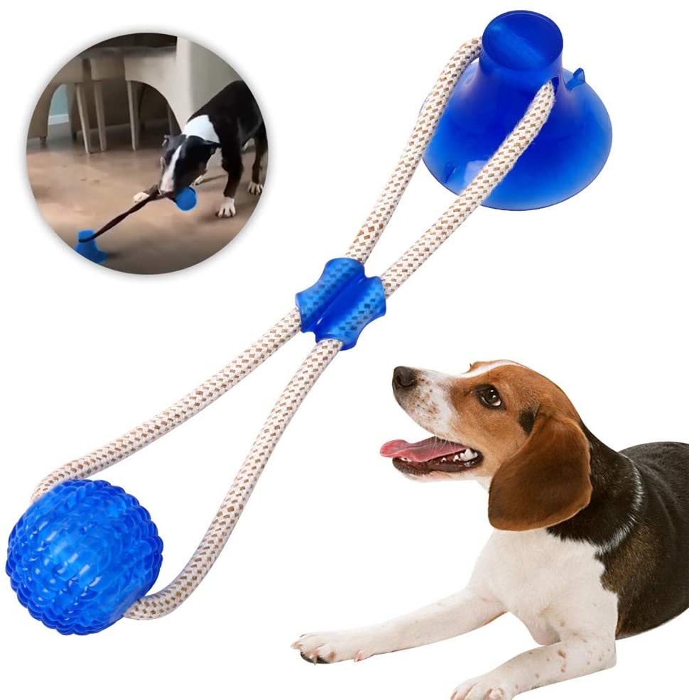 Pet Molar Bite Toy, Multifunction Interactive Ropes Toys, Self-Playing Rubber Chew Ball Toy with Suction Cup for Chewing, Teeth Cleaning