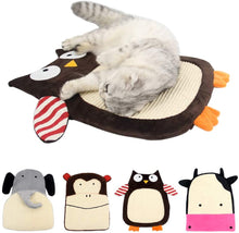 Load image into Gallery viewer, Handmade Hemp Resting Pad Mat for Cat or Kitten with Bells Sisal Plush Cat Scratch Pad Owl, Cow, Monkey, Elephant Design

