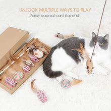 Load image into Gallery viewer, Natural Sisal Wand Teasers and Exerciser for Cat Kitten with Mouse, Bell, Feather, etc. Cat Toy Collection in a Box
