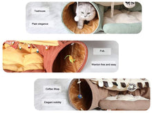 Load image into Gallery viewer, Cat Tunnel Bed with Mat, Pop Up Collapsible 2 Way Tube with Scratching Ball, Interactive Toy, Peak Hole Hideout House for Cat Puppy Kitten
