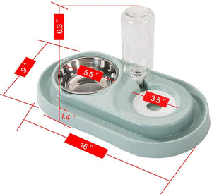 Pet Food Bowl with Water Dispenser, Stainless Steel Pet Bowl, 18 OZ Water Refill Bottle, Designed for Small and Medium size Dogs and Cats