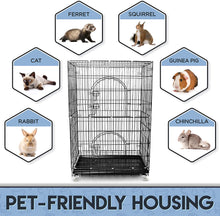Load image into Gallery viewer, Wire Cat Cage: Spacious Foldable Metal Pet Crate Playpen with 3 Openings, 3 Platforms, 3 Ladders, 1 Bottom Tray, 4 Wheels
