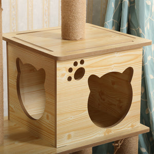 Premium Wooden Poles Cat Trees Natural Wood Cat Climber Pet House Solid Wood Cat Condo Cat House