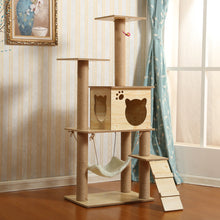 Load image into Gallery viewer, Premium Wooden Poles Cat Trees Natural Wood Cat Climber Pet House Solid Wood Cat Condo Cat House
