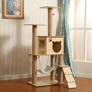 Premium Wooden Poles Cat Trees Natural Wood Cat Climber Pet House Solid Wood Cat Condo Cat House