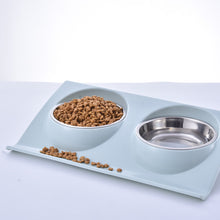 Load image into Gallery viewer, Double Pet Bowls Stainless Steel Pet Bowls No-Spill Mat, Food Water Feeder
