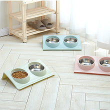 Load image into Gallery viewer, Double Pet Bowls Stainless Steel Pet Bowls No-Spill Mat, Food Water Feeder
