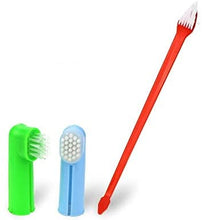 Load image into Gallery viewer, Dog Toothbrush Set Two Headed Canine Dental Hygiene Brush with 2 Finger Brushes Soft Bristles
