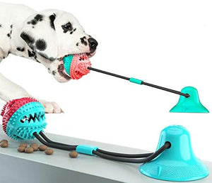 Pet Molar Bite Toy with Suction Cup Multifunction Interactive Dog Rope Toys Self-Playing Rubber Ball Cleaning Teeth Treat Dispensing Ball