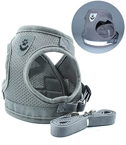 Dog and Cat Universal Harness with Leash Set, Escape Proof Cat Harnesses - Adjustable Reflective Soft Mesh Corduroy