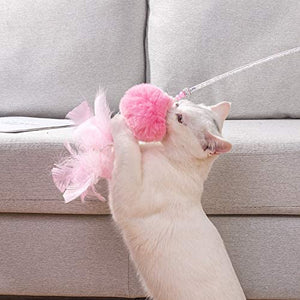 Funny Interactive Pet Cat Toys Cat Teaser Fluffy Ball Feather Wand Stick Pet Kitten Play Interactive Toy