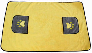 Pet Bath Towel Embroidered Paw Print Pockets, Extra Absorbent Micro Fiber for Small, Medium & Large Dogs & Cats