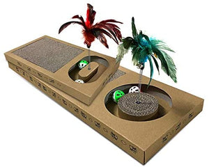 Cat Scratcher and Resting Lounge Pad with Toy Ball Rolling in Hole, Made of Eco-Friendly Recyclable Cardboard Material