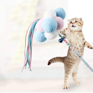 Cat Toys Interactive Teaser Wand Toys with Bells and Pompon, Fairy Wand Tricolor Pompoms