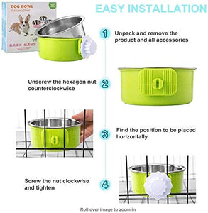 Stainless Steel Removable Hanging Food Water Bowl Cage Bowl for Dogs, Cats, Birds, Small Animals