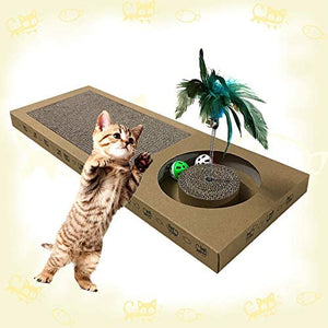 Cat Scratcher and Resting Lounge Pad with Toy Ball Rolling in Hole, Made of Eco-Friendly Recyclable Cardboard Material