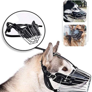 Dog Muzzle Wire Basket Metal Mask Adjustable Leather Straps for Anti-bite Anti-Bark Dog Safety Mouth Cover