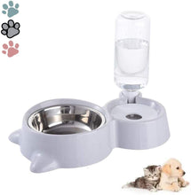 Load image into Gallery viewer, Double Pet Feeder Bowls with Automatic Waterer Bottle
