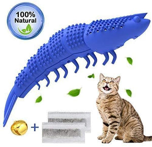 Cat Toothbrush Interactive Chewing Toy, Dental Care for Kitten Teeth Cleaning, Leaky Food Device, Lobster Shape Natural Rubber Bite Resistance