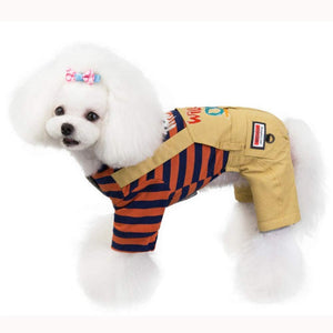Pet Dog Fleece Jacket Coat Puppy Strip Cotton Shirt Jumpsuit Winter Warm Cute Dog Coat Clothes Apparel