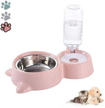 Load image into Gallery viewer, Double Pet Feeder Bowls with Automatic Waterer Bottle

