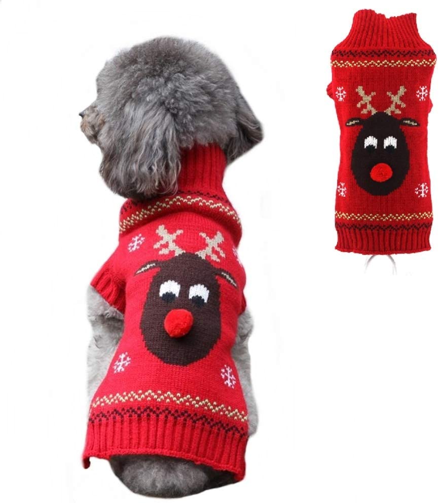 Pet Christmas Sweater Dog Cat Christmas Reindeer Snowflakes Turtleneck Knit Sweater Winter Soft Warm Stretch Pullover Jumper Christmas Clothes Apparel