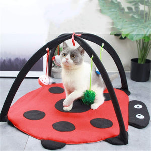 Cat Mobile Activity Play Mat Pet Padded Bed with Hanging Toys Bells Balls and Mice