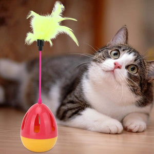 Interactive Cat Ball Toy, Feather Cat Teaser & Automatic Spinning Tumbler Ball with Chirp Sound and Food Dispenser for Cats Kitten