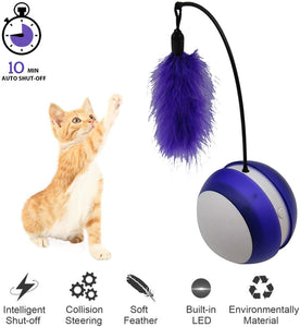 Interactive Rolling Pet Toys 360 Degree Automatic Self Rotating LED Light Sound Cat Chaser Ball Exercise with Detachable Feather