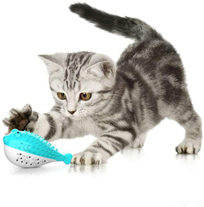 Cat Pet Toothbrush, Fish Shape Built-in Small Bell, Refillable Catnip Simulation Fish Teeth Cleaning 2 in 1 Chew Toys