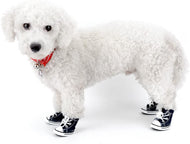 4 Pcs/Pair Pet Dog Denim Canvas Shoes Puppy Sport Anti Slip Lace Up Dark Blue Sneaker Boots Casual Shoes Walking Shoes