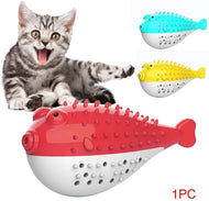 Cat Pet Toothbrush, Fish Shape Built-in Small Bell, Refillable Catnip Simulation Fish Teeth Cleaning 2 in 1 Chew Toys