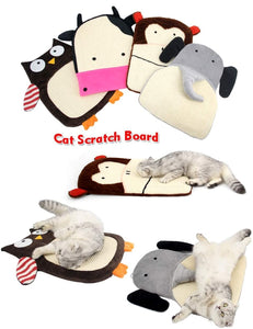 Handmade Hemp Resting Pad Mat for Cat or Kitten with Bells Sisal Plush Cat Scratch Pad Owl, Cow, Monkey, Elephant Design