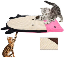 Load image into Gallery viewer, Handmade Hemp Resting Pad Mat for Cat or Kitten with Bells Sisal Plush Cat Scratch Pad Owl, Cow, Monkey, Elephant Design
