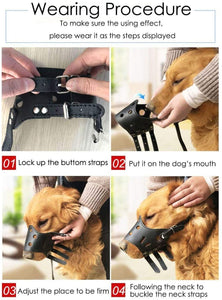 Leather Dog Muzzle Adjustable Anti-Biting Puppy Pet Dog Mesh Mouth Cover Breathable Safety Dog Muzzles Mask for Biting and Barking