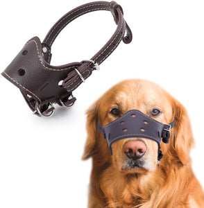 Leather Dog Muzzle Adjustable Anti-Biting Puppy Pet Dog Mesh Mouth Cover Breathable Safety Dog Muzzles Mask for Biting and Barking
