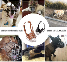 Load image into Gallery viewer, Dog Muzzle Wire Basket Metal Mask Adjustable Leather Straps for Anti-bite Anti-Bark Dog Safety Mouth Cover
