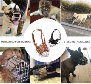 Dog Muzzle Wire Basket Metal Mask Adjustable Leather Straps for Anti-bite Anti-Bark Dog Safety Mouth Cover