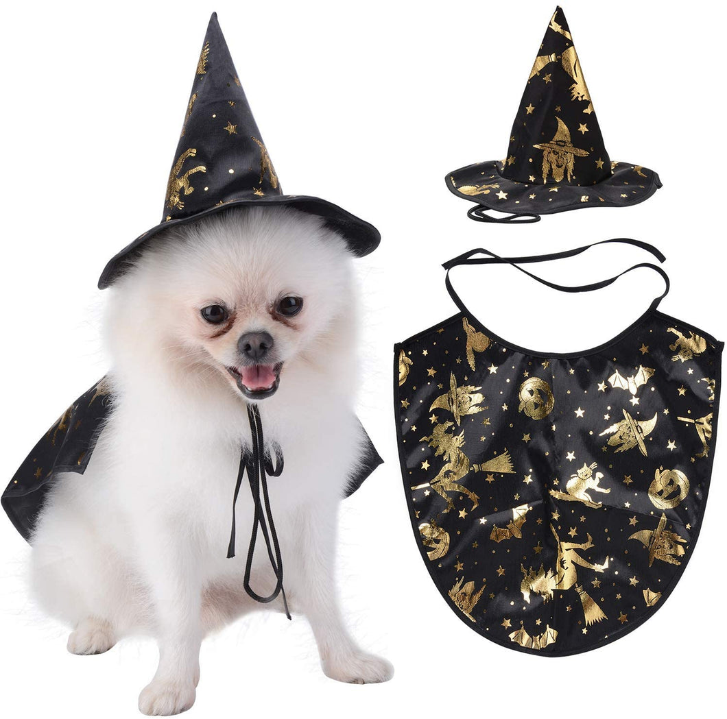 Dog Costume, Halloween Costumes for Small Dogs, Creative Dog Cape with Witch Hat, Halloween Pet Costume