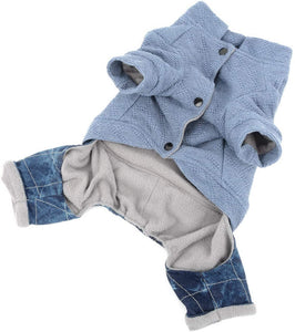Small Dog Sweater Jumpsuit Pet Doggie Puppy Clothes for Cold Weather Soft Cotton Padded Winter Coat with Denim Pant Outfits