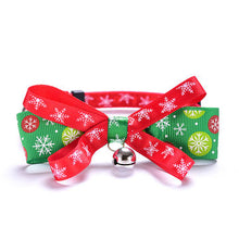 Load image into Gallery viewer, Christmas Dog Collar, Adjustable Pet Collar with Double-deck Bowtie, Durable Plastic Breakaway Buckle, Snowflake Christmas Pattern with Neck Bell
