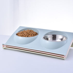 Double Pet Bowls Stainless Steel Pet Bowls No-Spill Mat, Food Water Feeder