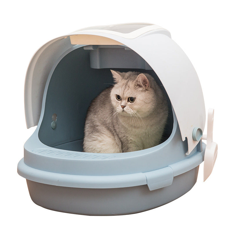 Jumbo Cat Litter Box with Scoop, Fully enclosed Rounded Roll-Top Lid Pan