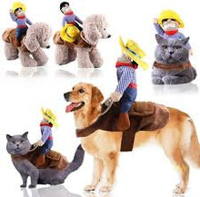 Load image into Gallery viewer, Cowboy Rider Dog Costume for Dogs Clothes Knight Style with Doll and Hat for Halloween Day Pet Costume
