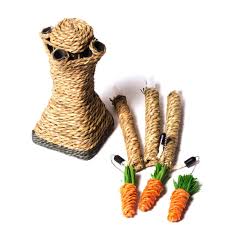 Upright Fork Type Sisal Rope Cat Kitty Kitten Scratching Posts Scratch Board Pad with 3 Carrots Shape Toy, Pet Animal Climbing Frame Tree Play